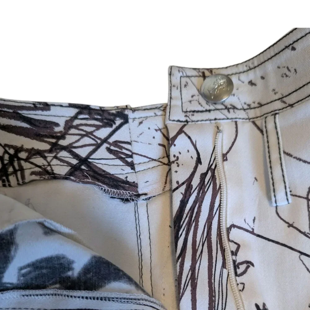Vintage John Galliano Skirt Denim Pencil Sketches Printed Kendall Jenner Owned